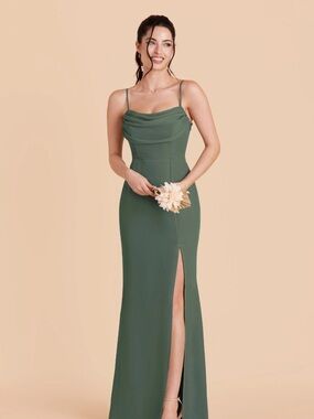 Birdy Grey Olive Green Mia Dress Cowl Neck Maxi Dress with Thigh Slit in Chiffon